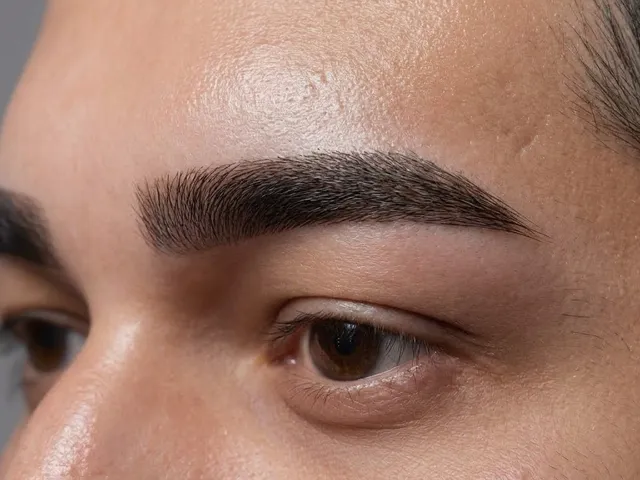 Close-up of a men's eyebrow after shaping at Niospa in Orlando, FL: full natural thickness, clean outline, no arch